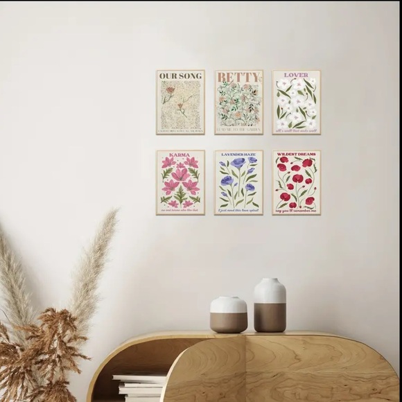 💛6pcs Vintage Flower Poster Set Aesthetics Music Decor Print Taylor - Unframed - Picture 3 of 5